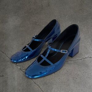 Khaite Blue Patent Leather Mary Janes